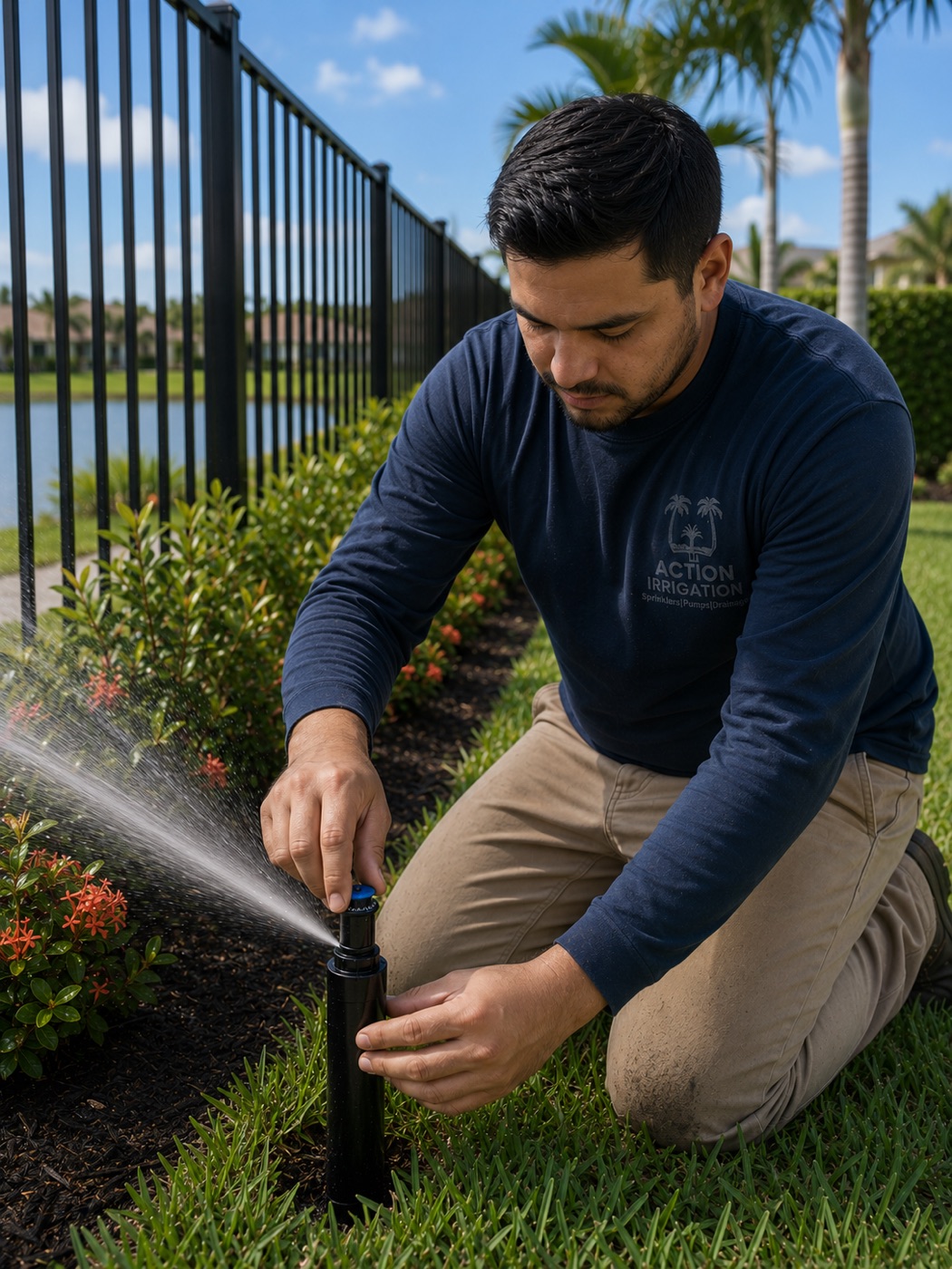 Action Irrigation technician on the job in Gainesville